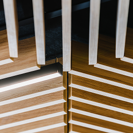 Grille style wood ceiling tiles close up