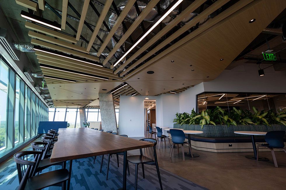 Geometric wood ceiling panels